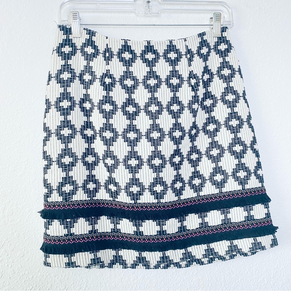 🍓 Merona NEW Boho Embroidery Fringe Trim Ebony Jacquard Mini Skirt 4